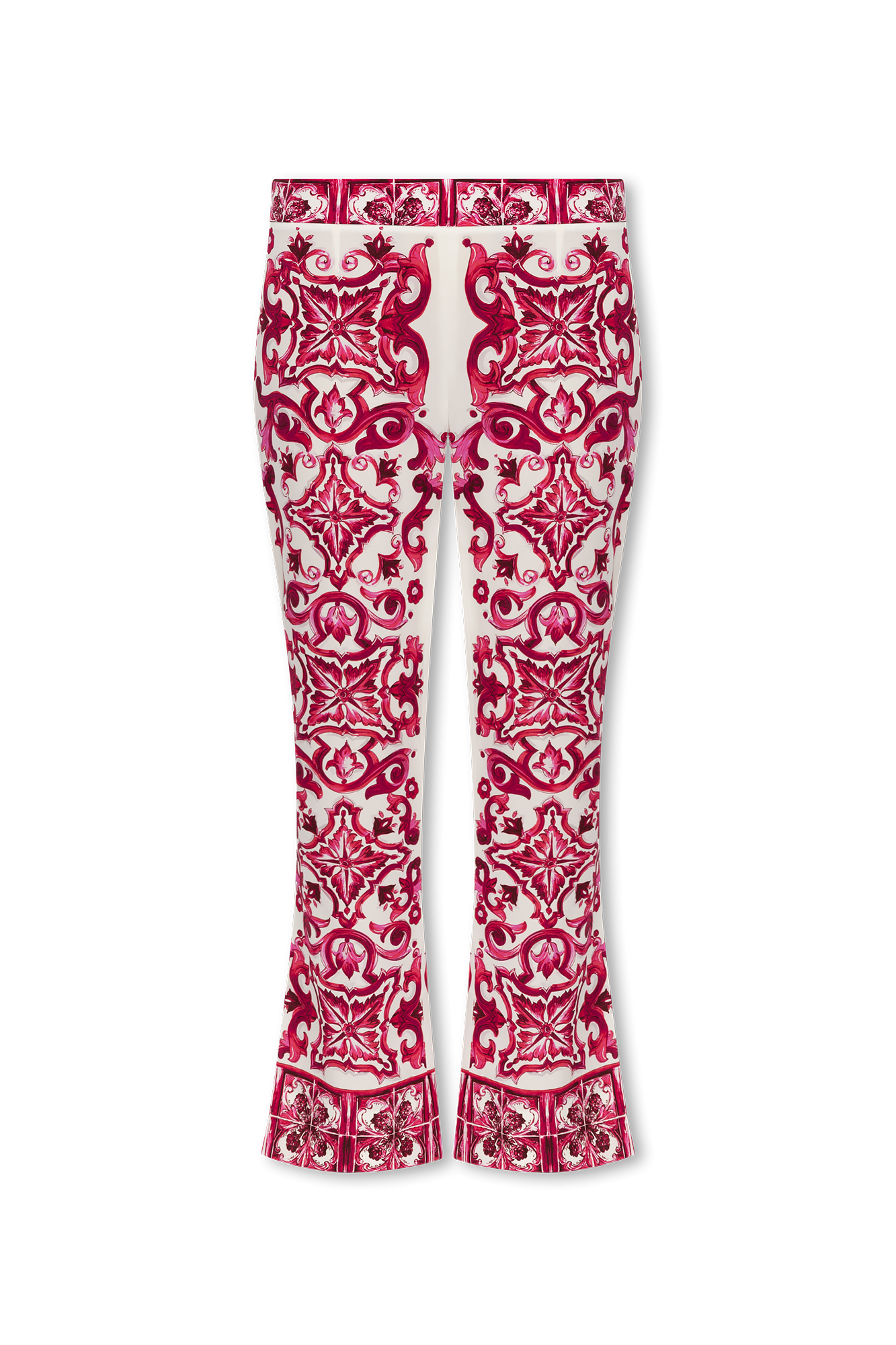 Dolce & Gabbana PINK SILK TROUSERS シルク パンツ 光沢 美脚 HOT* Dolce & Gabbana Pink Fig Printed Silk Trousers and